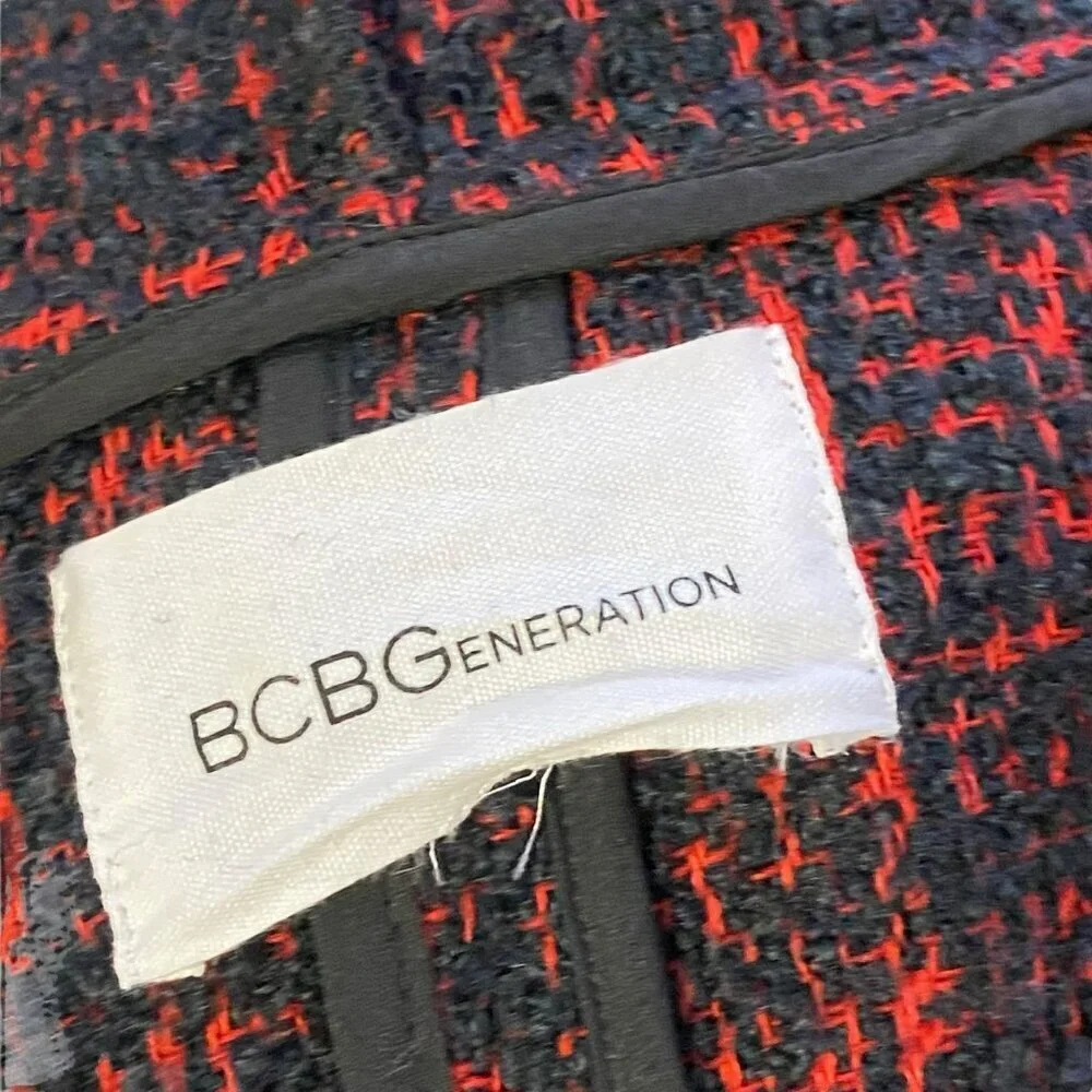 BCBGeneration Gigi Boucle Tweed Vest in Red/Black Combo